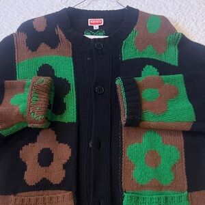 Kenzo Black and Green Floral Knit Cardigan